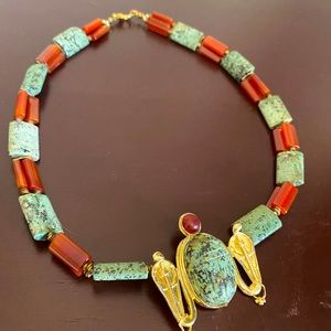 Imported Egyptian stone Necklace Scarab. 10”L Approx
